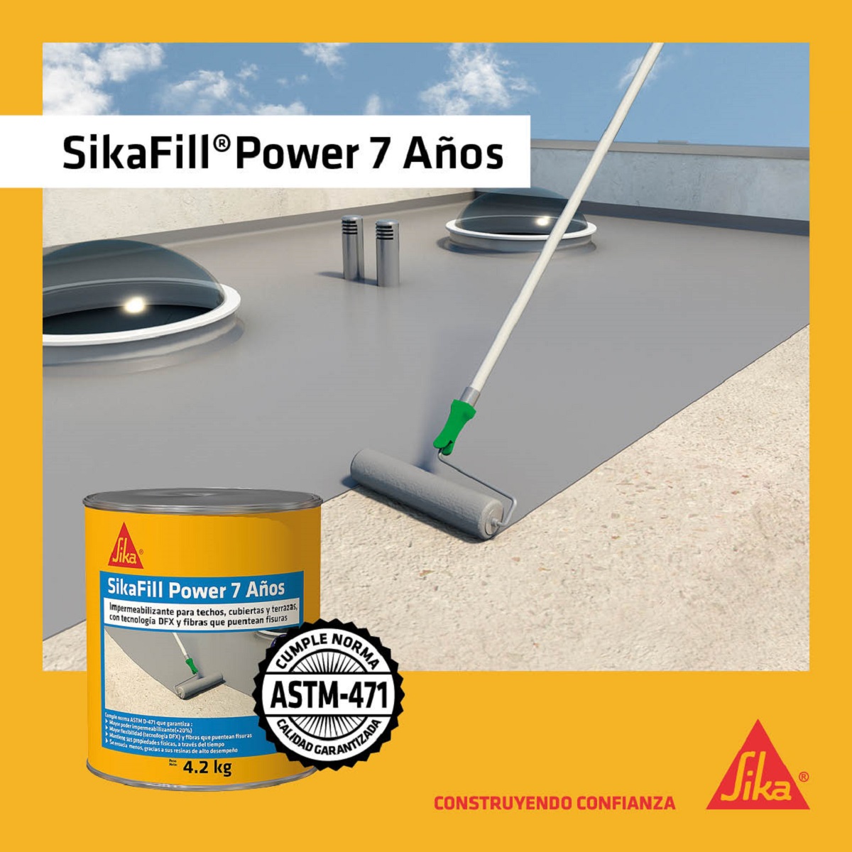 SikaFill Power 7 Años gris impermeabilizante acrílico para cubiertas, techos y terrzas 1KG - Image 3
