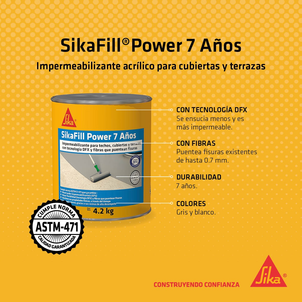 SikaFill Power 7 Años gris impermeabilizante acrílico para cubiertas, techos y terrzas 1KG - Image 2