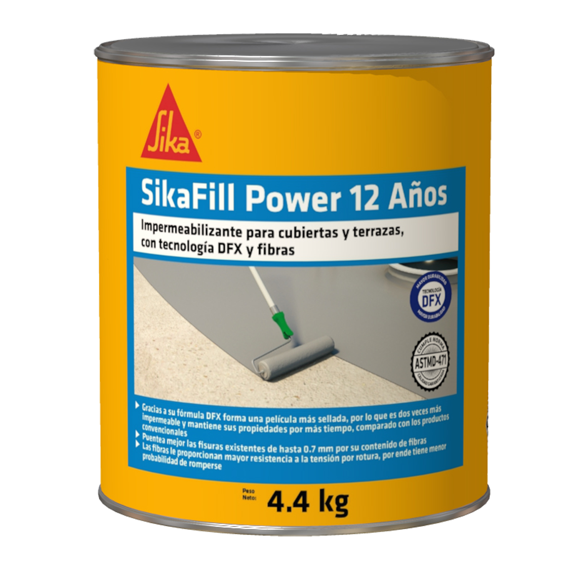 SikaFill Power 12 Años gris impermeabilizante acrílico para cubiertas, techos y terrazas 4.4KG