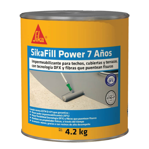 SikaFill Power 7 Años gris impermeabilizante acrílico para cubiertas, techos y terrzas 4.2KG