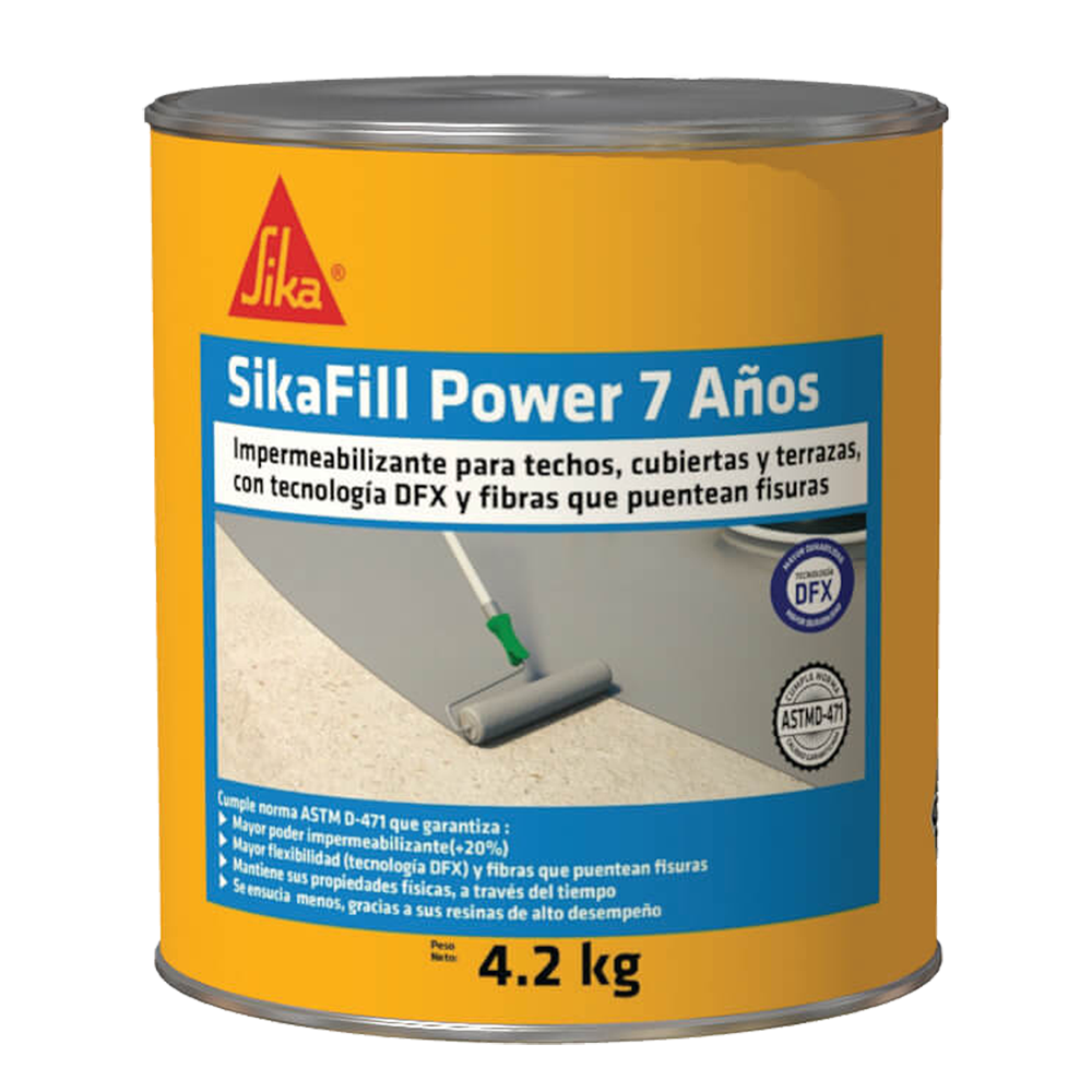 SikaFill Power 7 Años gris impermeabilizante acrílico para cubiertas, techos y terrzas 4.2KG