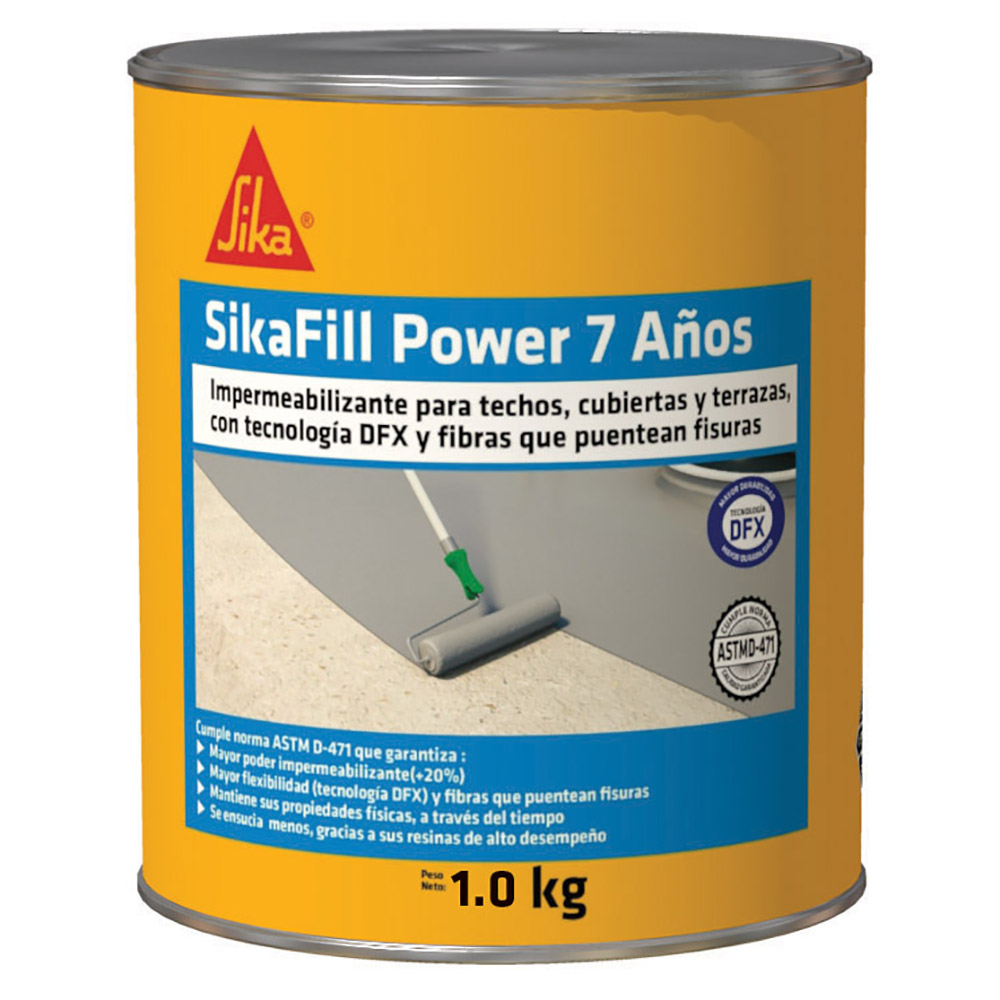SikaFill Power 7 Años gris impermeabilizante acrílico para cubiertas, techos y terrzas 1KG