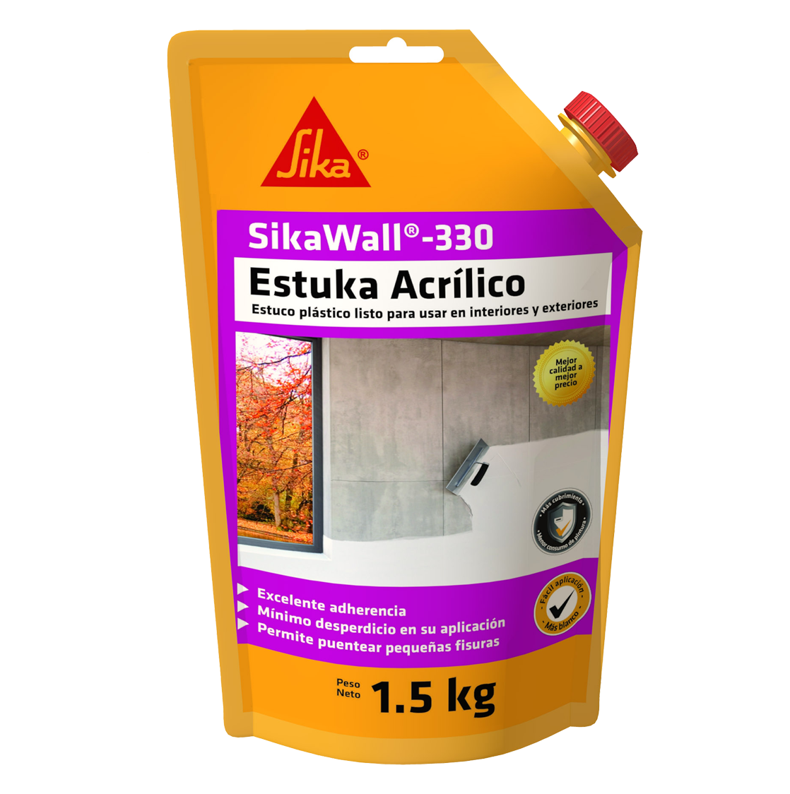 SikaWall 330 Estuka Acrílico estuco plástico listo para usar en interiores y exteriores 1KG